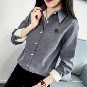 Warm Long-Sleeve Embroidered Blouse for Women