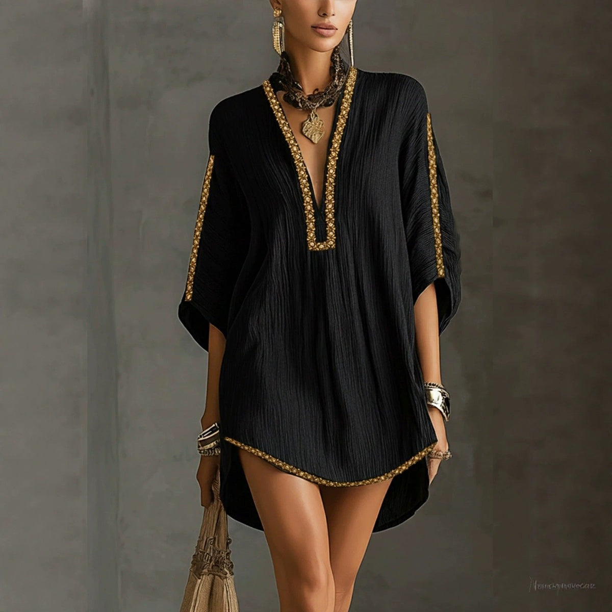 Lace-up Design Dress in a Casual Western Resort Style
