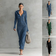 Womens Slim-fit Half-neck Hooded Knitted Sweater Dress
