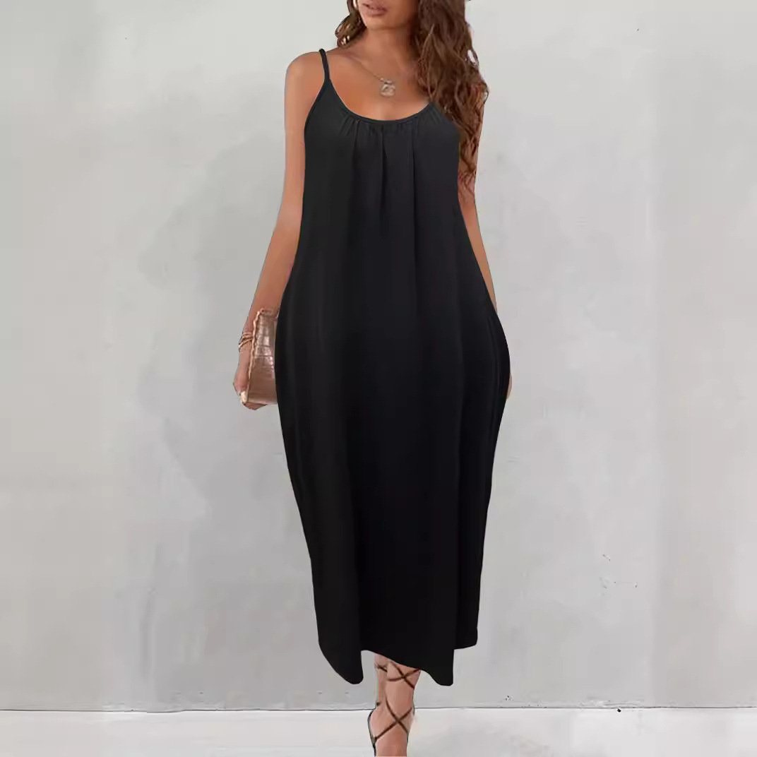 V-neck Casual Loose-fit Laid-back Summer Slimming Slip Dress