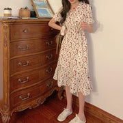 Womens Cinched-waist Floral Chiffon Dress