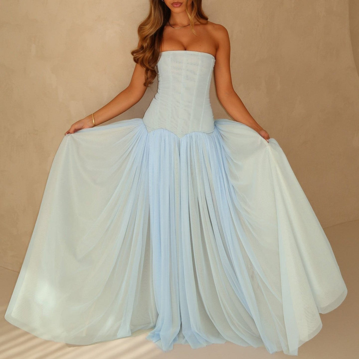 Off-the-shoulder Mesh Strapless Dress for Women