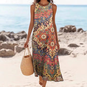 Womens Casual Loose-fit Floral-print Sleeveless Dress