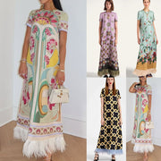 Womens Relaxed-fit Short-sleeve Printed Dress
