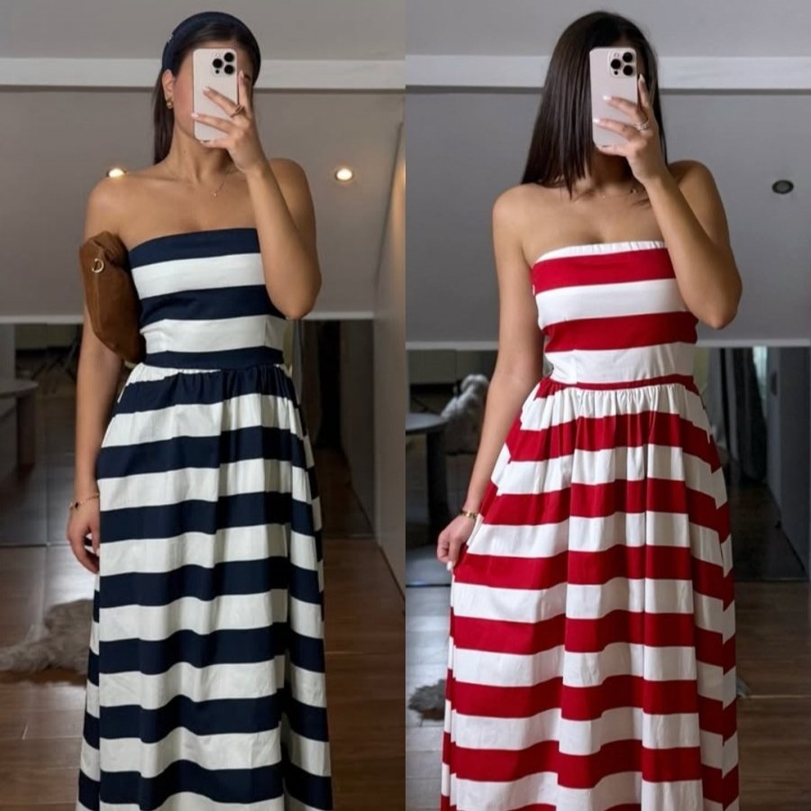 Womens Striped Printed Wrap-style Flared Dress