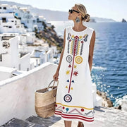 Digital Linen Fashion Elegant Casual Round-neck Sleeveless Dress