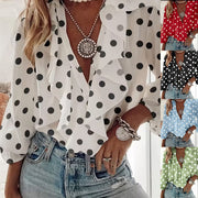 Polka Dot Ruffle Trim Long Sleeve Blouse for Women