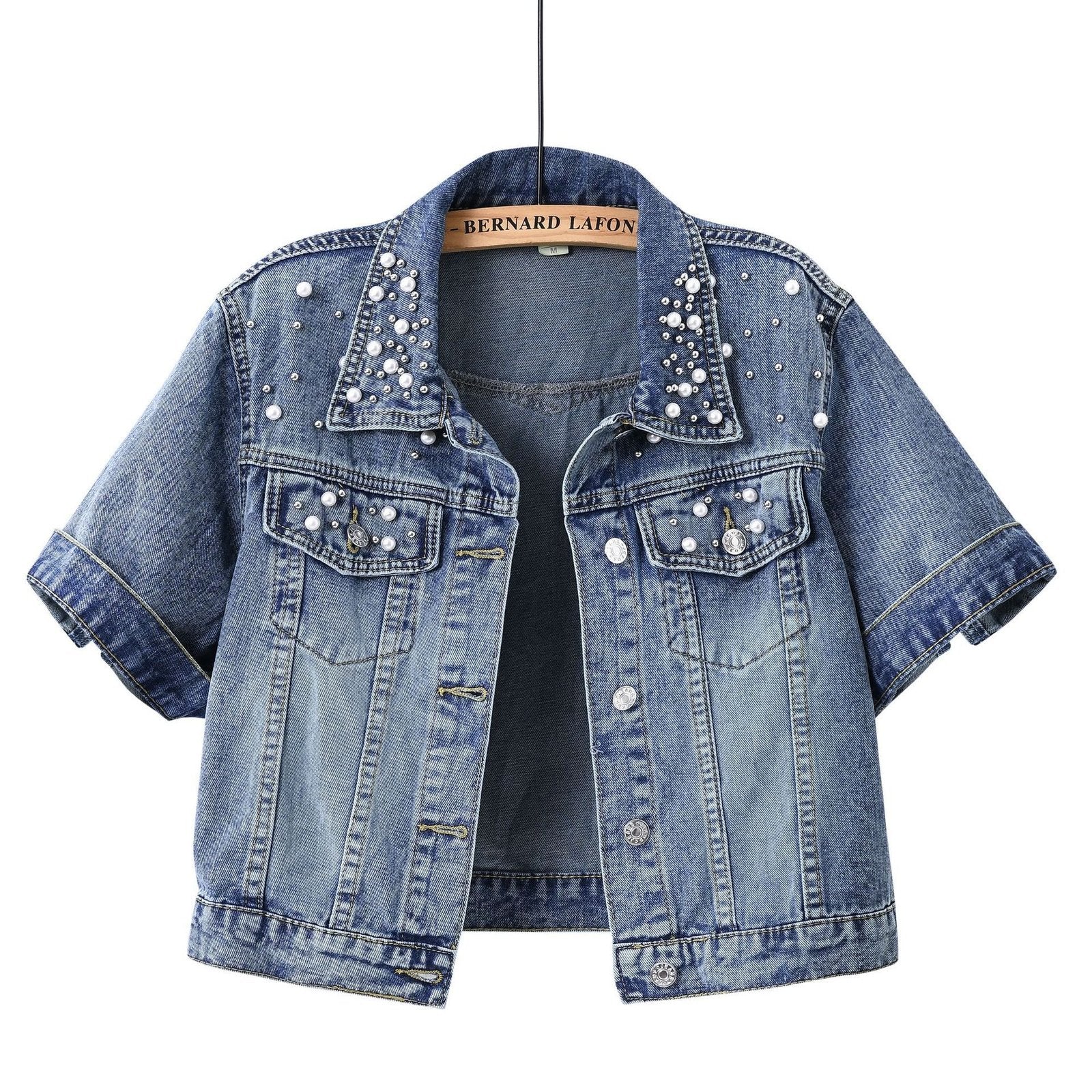Beaded Denim Cropped Jacket for Women