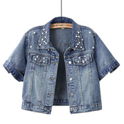 Beaded Denim Cropped Jacket for Women
