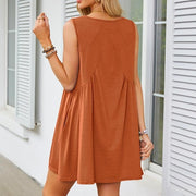 Womens Patchwork Pleated Vest-style Loose Dress