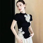 Elegant Lace Trim Short Sleeve T-Shirt for Women