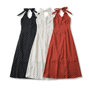 Retro Sweetheart-neckline Polka-dot Halterneck Backless Lace-up Camisole Dress
