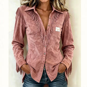 Vintage Long-Sleeve Suede Fringe Western Shirt