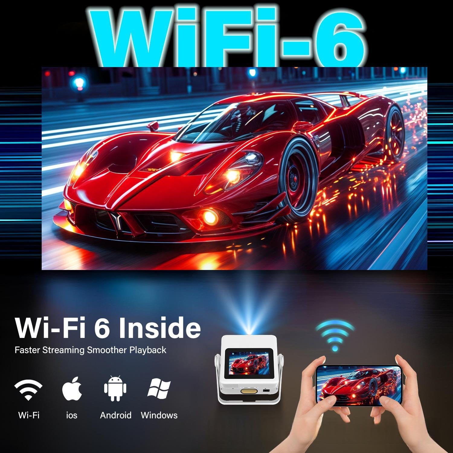 Portable Projector with 1080p Touchscreen & Speaker