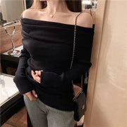 Sexy Long-Sleeve Off-the-Shoulder T-Shirt for Women