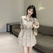 Elegant Blouse Waist-cinching, Figure-flattering Short-sleeve Drawstring Dress