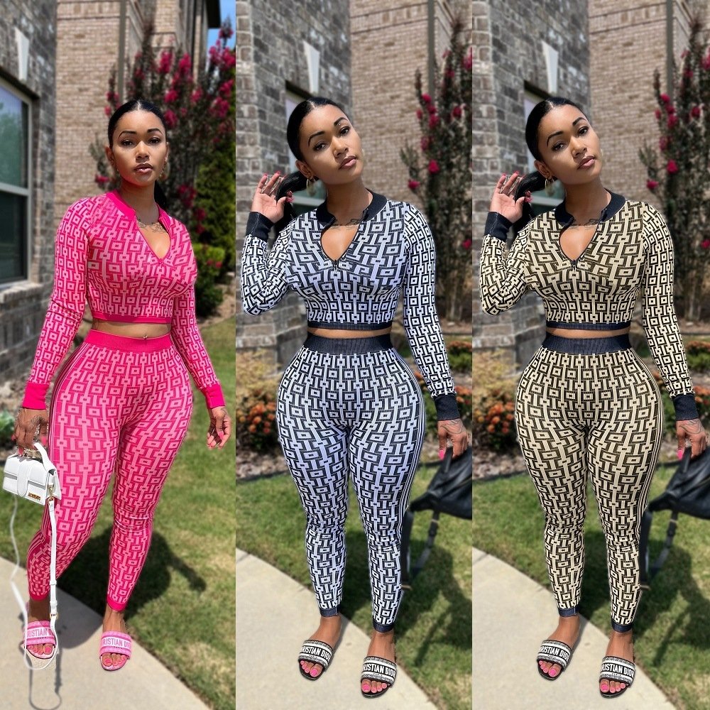 Long-Sleeve Women's Knit Set, 2-Piece Printed Outfit