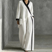 Color-Block Casual Set: Relaxed V-Neck Top & Wide-Leg Pants