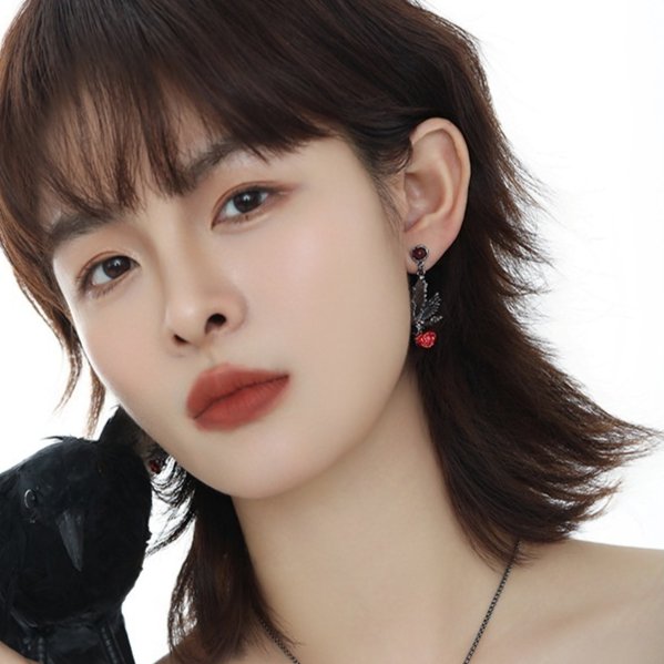 Dark Style Earrings for Women - Edgy Rose Geometric Design