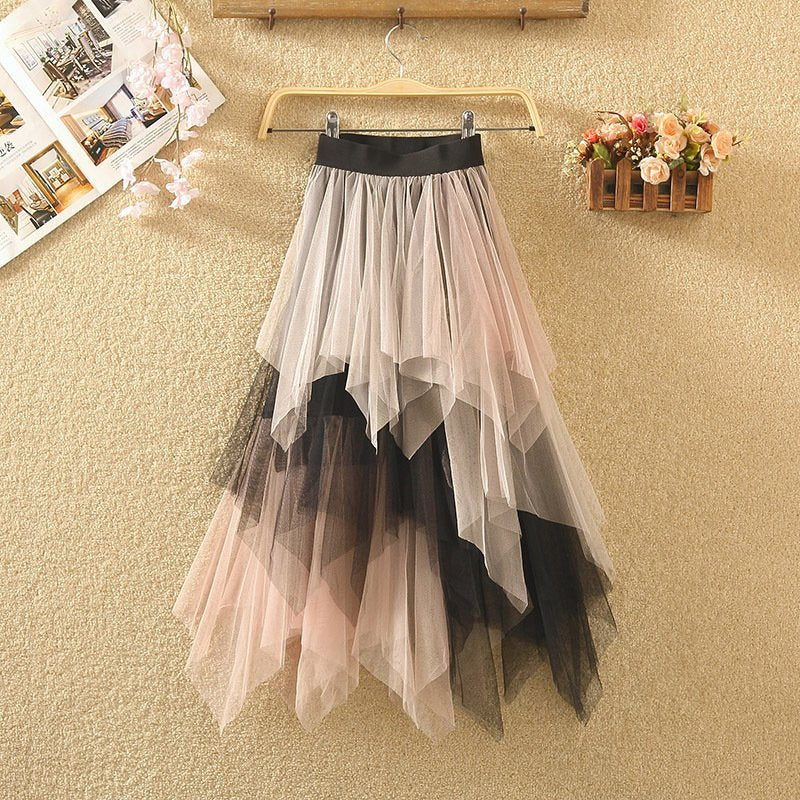 High-Waisted Irregular Mesh Skirt for Women