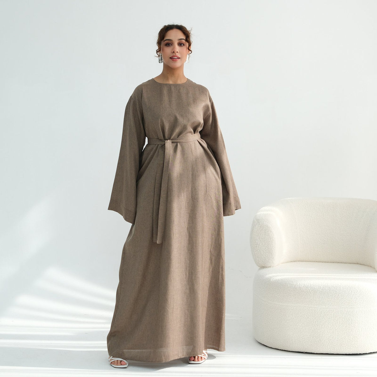 Real-life Unedited Shot of a Plus-size Long-sleeve Dress