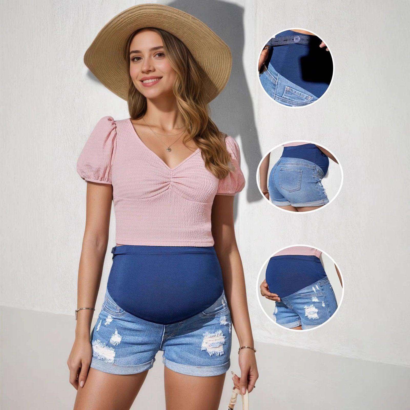 Pregnancy-Friendly Ripped Denim Shorts for Women