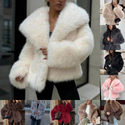 Women's Plush Short Coat with Faux Fur and Leather Details
