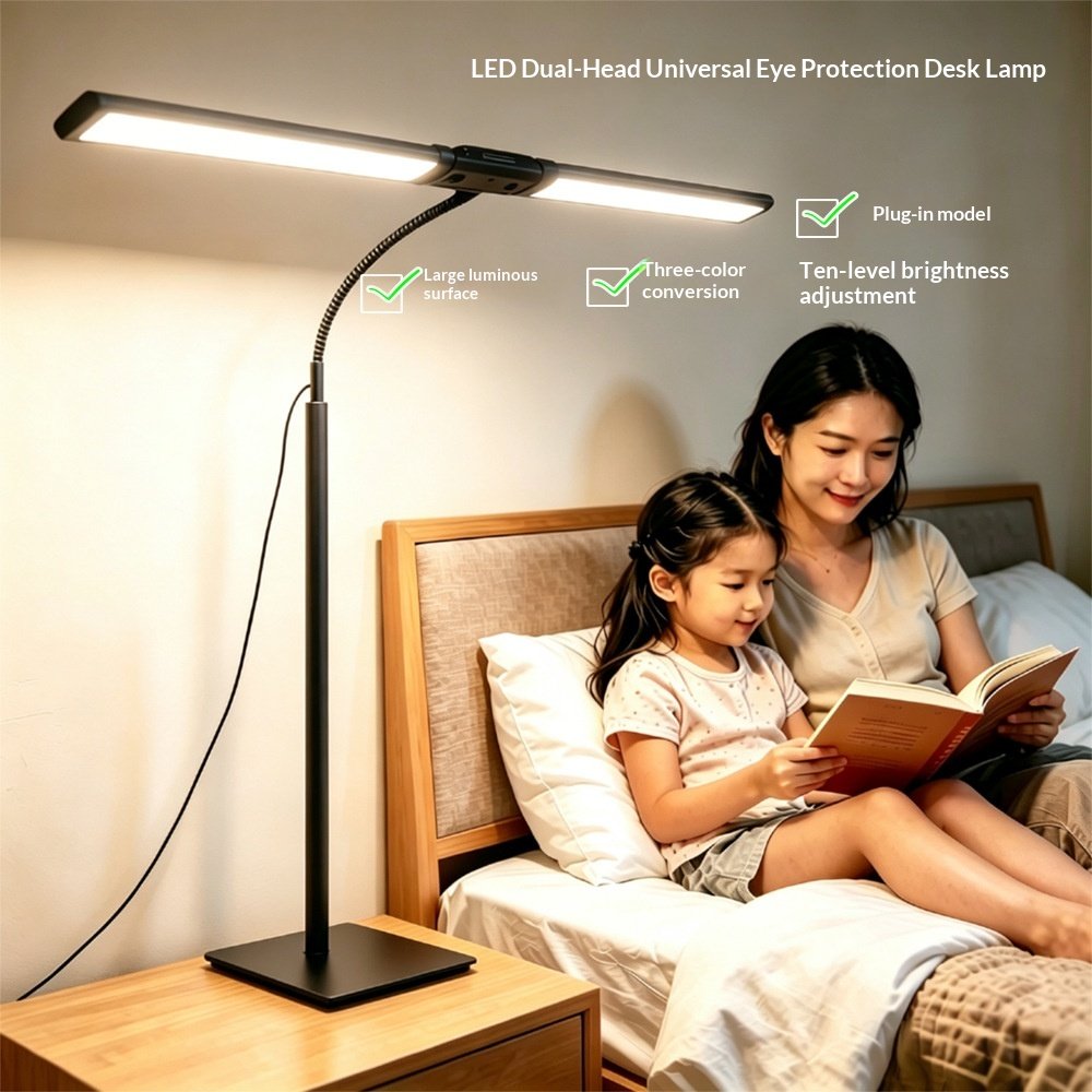 Dual Head Bedside Lamp for Eye Care