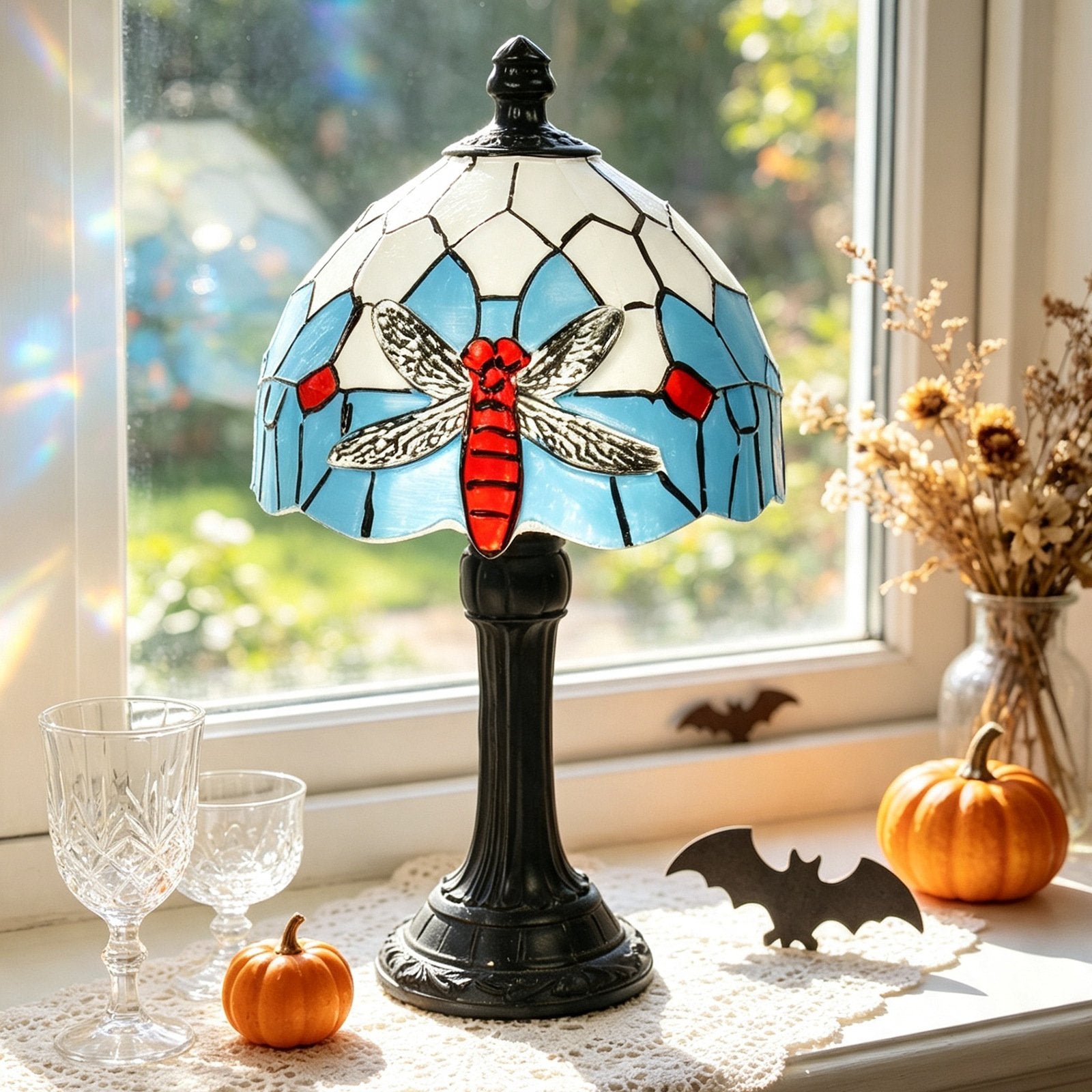 Unique Colored Resin Table Lamp with Stained Glass