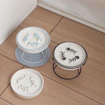 Slow-Feeding Ceramic Cat Food Bowl with Anti-Choking Design