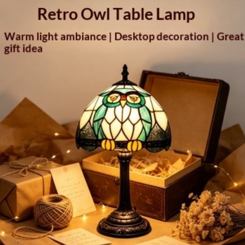 Vintage Resin Owl Table Lamp