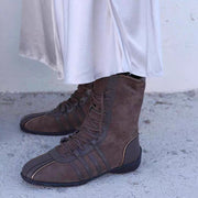 Retro Knight Ankle Boots for Women - Brown & Black Block Heel