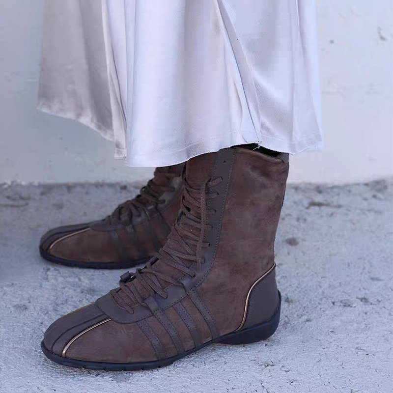Retro Knight Ankle Boots for Women - Brown & Black Block Heel