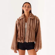 Warm Beige Faux Fur Coat for Women