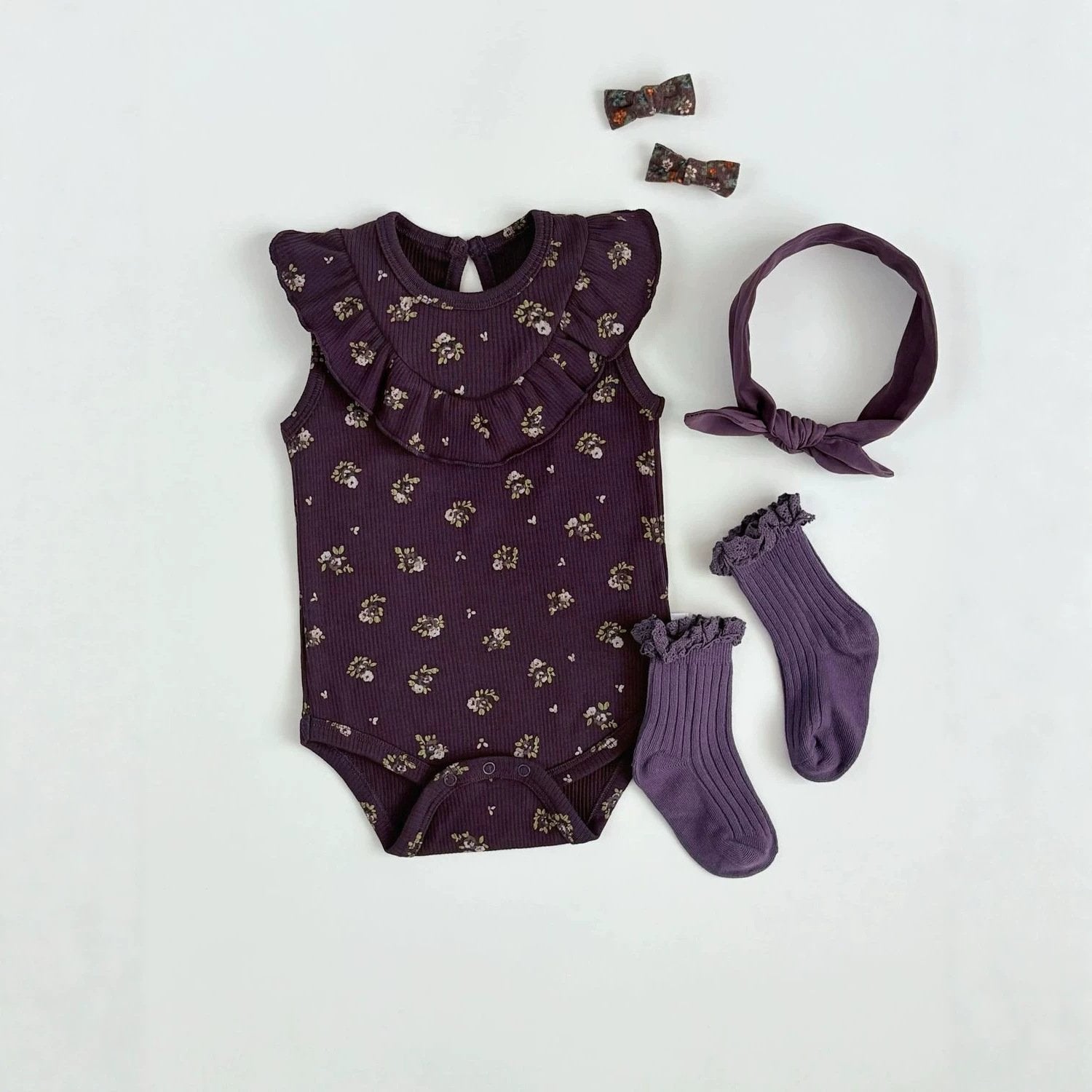 Cute Berry Purple Floral Baby Romper for Summer