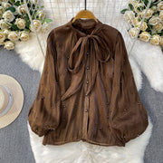 V-Neck Puff-Sleeve Blouse for Women