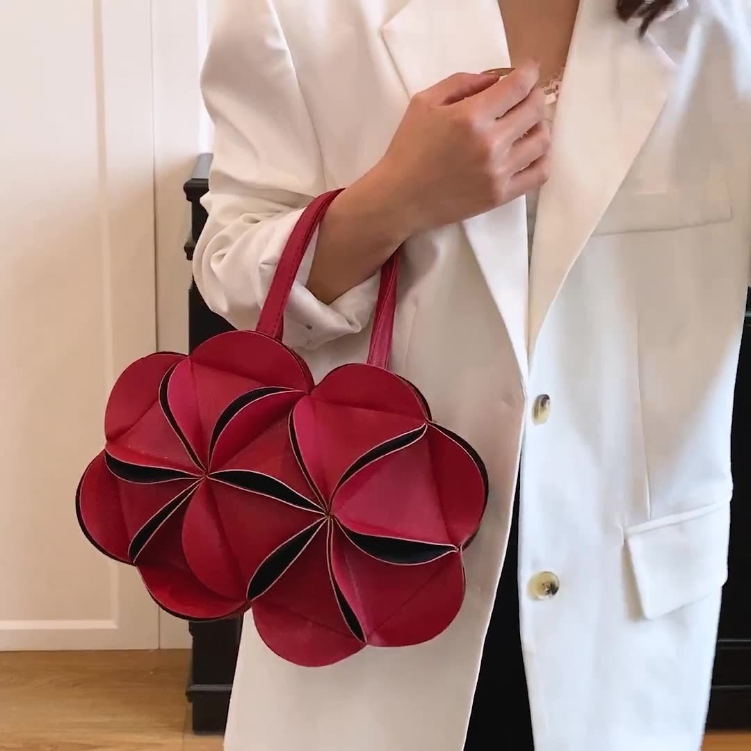 Wine Red Crossbody Tote Bag with Floral Pattern