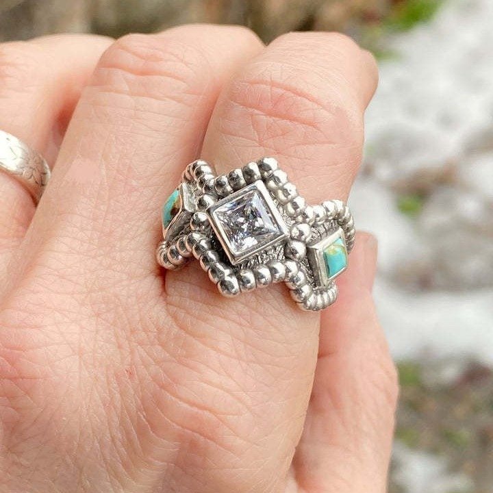 Square Ring for Women - Antique Silver