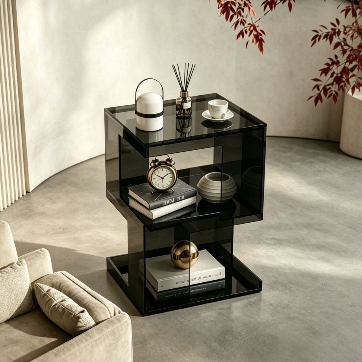 Acrylic Sofa Side Table with Storage, Modern Coffee Table
