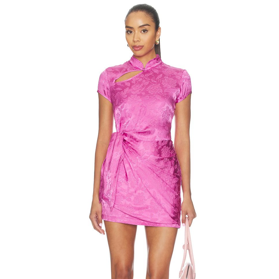 Women's Mini Cheongsam Dress with Cut-outs & Ruffles