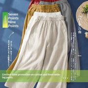 High-Waisted Wide-Leg Cotton-Linen Pants for Women