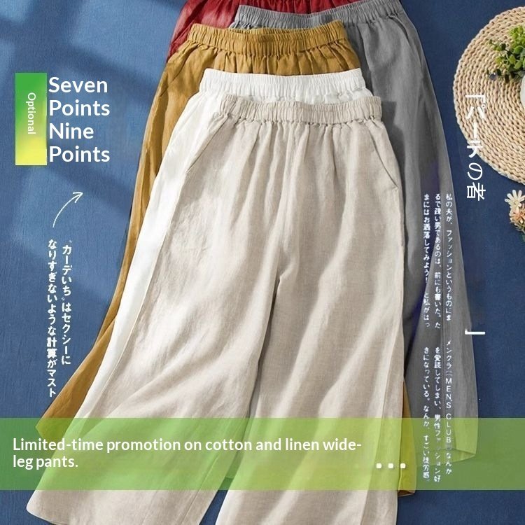 High-Waisted Wide-Leg Cotton-Linen Pants for Women