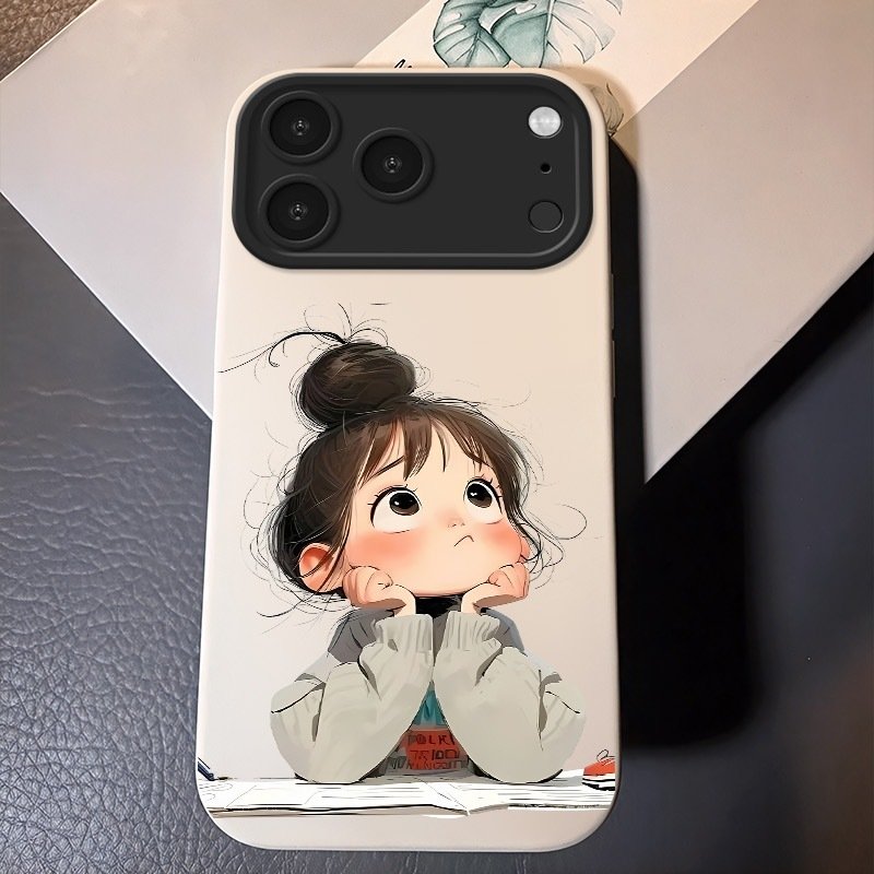 Protect Your Phone with Fun Cartoon Thinking Girl Case