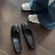 French Square-Toe Ballet Flats with Bow