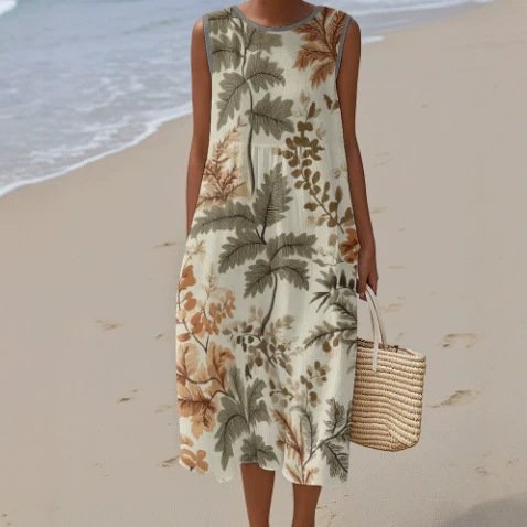 Sleeveless Printed Sundress with Pockets