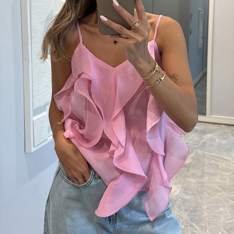 Pink Ruffled Camisole Top for Women