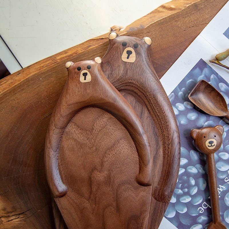 Wood Inlay Animal Plate Tray