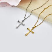 Vintage Gold or Silver Stainless Steel Cross Pendant Necklace