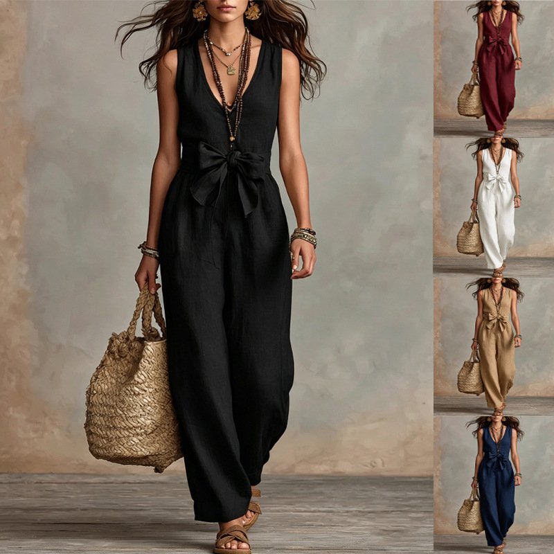 Elegant Wide-Leg Jumpsuit with Bow Detail