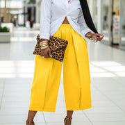 Solid Color Wide-Leg Capri Pants for Women
